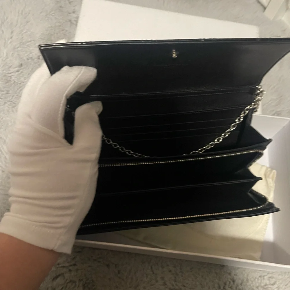 Dior Black Patent Quilted Wallet Clutch